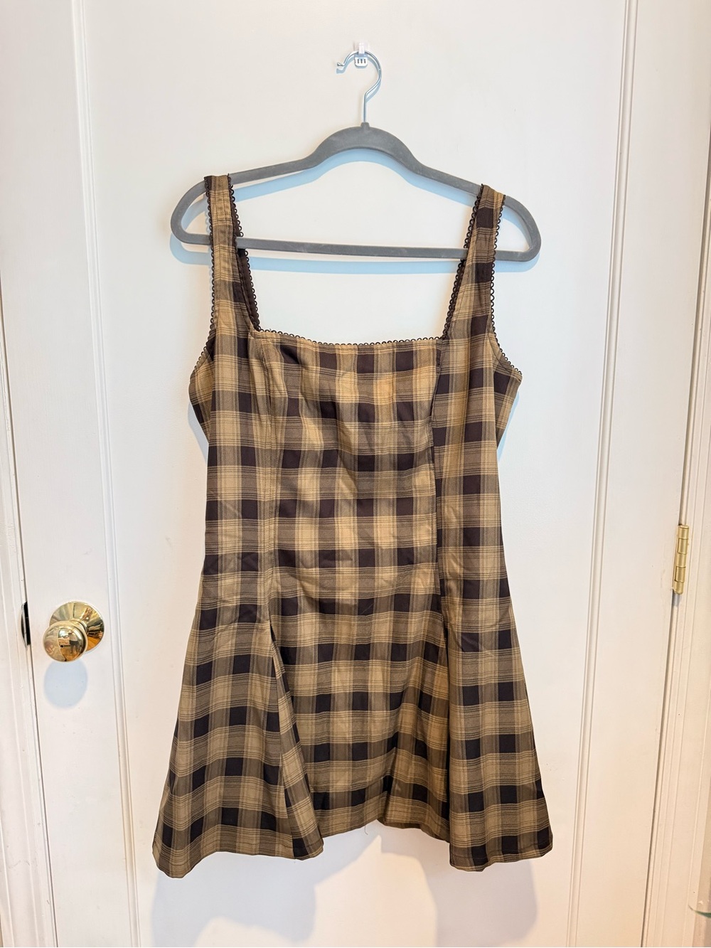 Fashion Nova Plaid Mini Dress in Brown and Tan Check